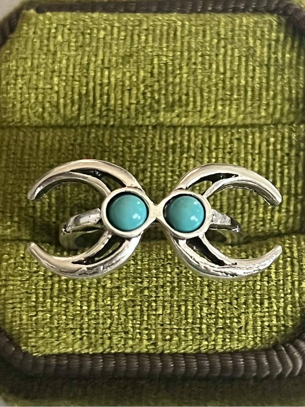 Bohemian Design Blue Turquoise Stainless Steel Silver Statement Ring Size 6